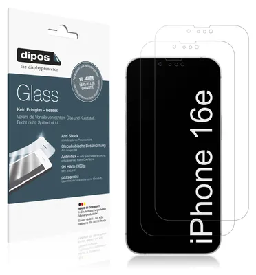 Produktbild von 2x Schutzfolie für Apple iPhone 16e matt - Anti-Shock 9H Folie dipos Glass Kunststoffglas