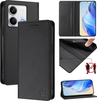 Produktbild von Lederhülle für Xiaomi Redmi Note 13 5G Hülle Flip Brieftasche Kartenfächern Ständer Schutzhülle Schwarz