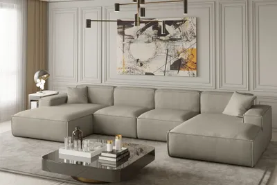 Produktbild von Wohnlandschaft U-Form CELES in Stoff Opera Velvet Beige