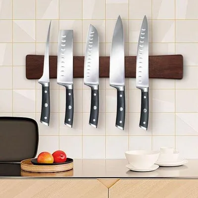 Produktbild von Famanu Magnetische Messerleiste 40 cm - Elegante Holzoptik mit Wandhalterung