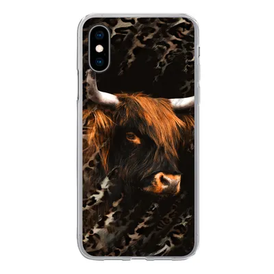 Produktbild von MuchoWow® Handyhülle Schutzhülle Hülle für iPhone X Schottischer Highlander - Pantherdruck - Schwarz Silikon Softcase Handy Hülle - Handyhülle