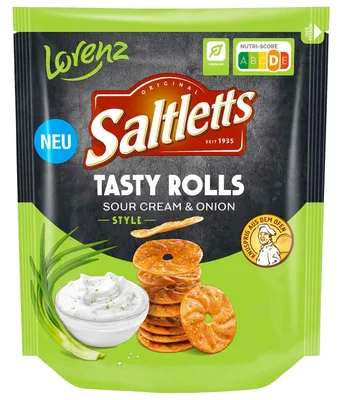Zdjęcie produktu dla Saltletts 311368 Saltletts Tasty Rolls Sour Cream & Onion Style Chips 130,0 g, Obraz wygenerowany przez AI