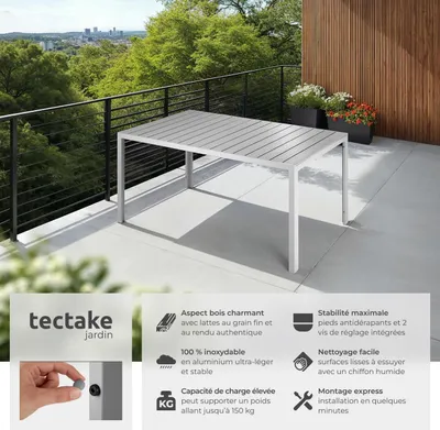 Image de Table de jardin BIANCA 150 x 90 cm pieds réglables en hauteur - gris/argent