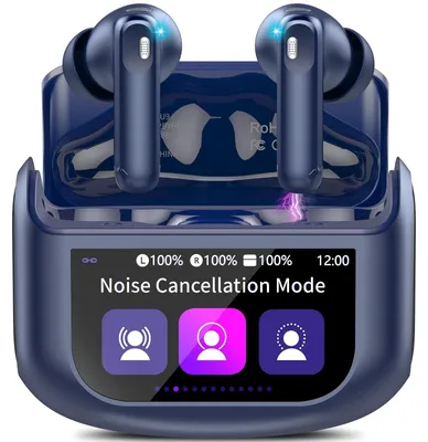 Produktbild von Touchscreen In Ear Bluetooth Kopfhörer ANC+ENC Noise Cancelling Mic Blau