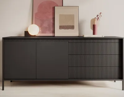 Produktbild von GrainGold Kommode Sorano - Kommode mit Schubladen und Türen - Sideboard, TV-Kommode - Kommode Schwarz