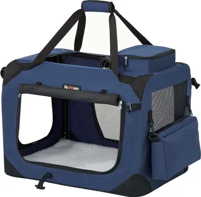 Produktbild von Feandrea faltbare Hundebox, Hundetransportbox, S, Hundetasche, Oxford-Gewebe, Netz, atmungsaktiv, tragbar, Metallrahmen, mit Griffen, Taschen,