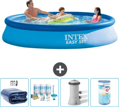 Zdjęcie produktu dla Okrągły nadmuchiwany basen Easy-Set firmy Intex - 366 x 76 cm - niebieski - zawiera markizę - pakiet konserwacyjny - pompę filtrującą do basenu - filtr