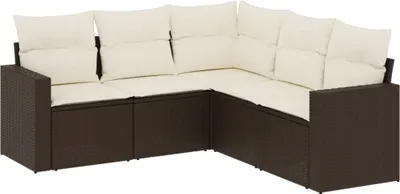 Produktbild von 5-tlg. Garten-Sofagarnitur mit Kissen Braun Poly Rattan