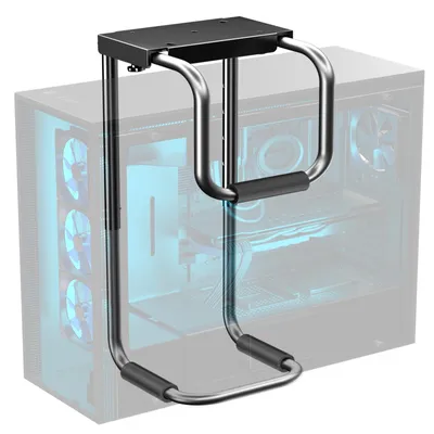 Produktbild von Verstellbare PC Halterung unter dem Schreibtisch für Computergehäuse bis 30 kg, höhen- und tiefenverstellbar mit Schutzpolstern