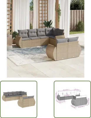 Produktbild von The Living Store 7-tlg. Garten-Sofagarnitur mit Kissen Beige Poly Rattan
