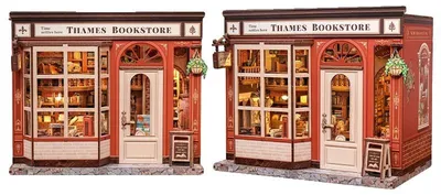 Image de Librairie Buchnische, maison de poupées miniature à monter soi-même, objets de décoration uniques, librairie Thames