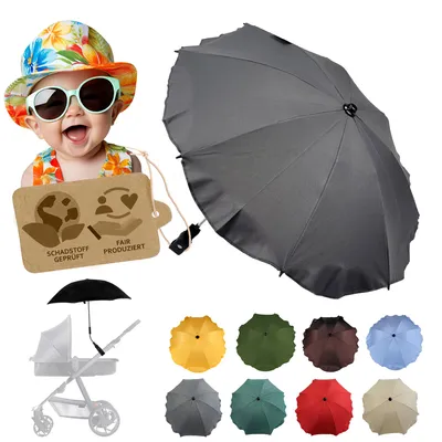Produktbild von BAMBINIWELT Sonnenschirm für Kinderwagen Ø68cm UV-Schutz50+ Schirm Sonnensegel Sonnenschutz, dunkelgrau