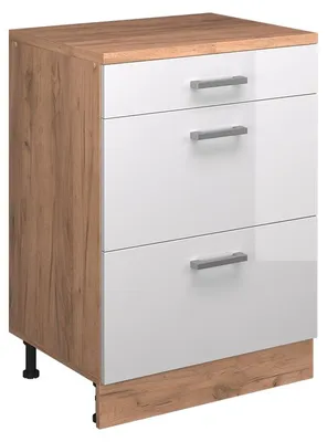 Image de Meuble sous pente Vicco R-Line Blanc Haute brillance 60cm sans pente avec 3 tiroirs, Model 61721