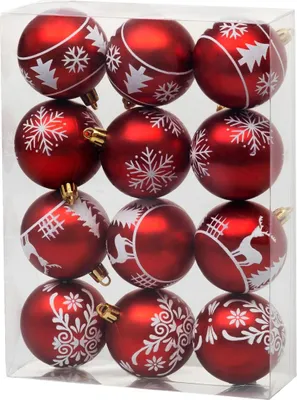 Produktbild von WEIHNACHTSKUGELN, 12 Stück, 6 cm, rot mit weißem Ornament