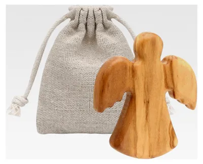 Produktbild von Schutzengel aus Olivenholz, Glücksbringer für Prüfungen, Gebete, christliche Geschenke für Familie, Christen, Freunde, Wettbewerbe und Patienten