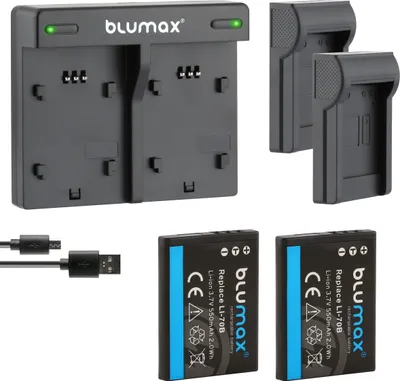 Produktbild von 2x Akku + Lader für Olympus Li -70B  VG-120, VG-130, VG-150, VG-160 550 mAh