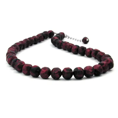 Produktbild von Kette 10mm Kunststoffperlen Barockperlen rot-schwarz-marmoriert 42cm rot - schwarz 10mm