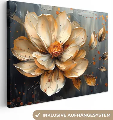 Produktbild von Leinwand Bilder 80x60 cm - Blumen - Gold - Kunst - Schwarz - Modern, Bilder, Deko, Wanddeko, Leinwand Bilder