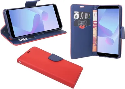 Immagine prodotto di Huawei Y6 2018 custodia del telefono cellulare tasca flip case smartphone custodia protettiva rosso