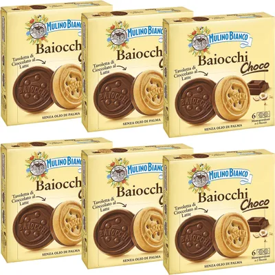 Produktbild von MULINO BIANCO Baiocchi Choco - Italienische Kekse mit Schokoladenfüllung 144g x 6 Pakete
