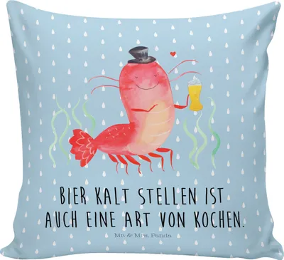 Produktbild von Mr. & Mrs. Panda kuschelkissen 40x40 Hummer Weizen - Blau Pastell - Geschenk, Garnelen, Wirtschaft, kissen für sofa, Kneipe, Meer, Kochen, Kuschel, Gasthaus, Dekokissen