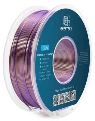 Produktbild von Seiden-PLA 3D-Drucker Filament - Bicolor Zweifarbig - 1,75 mm - 1 kg Spule - Toleranz ±0,03 mm - Vakuumverpackt - Gold-Lila