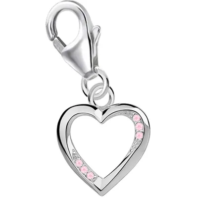 Herz Charm Anhänger Echtsilber, verziert mit Zirkonia Rosa

