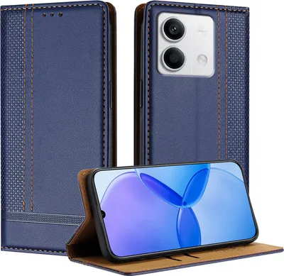 Immagine prodotto di Custodia per Xiaomi Redmi Note 13 5G in pelle flip case con funzione di stand blu