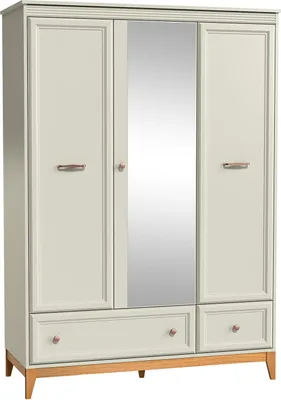 Produktbild von BETTSO Dreitüriger Kleiderschrank WINDSOR mit Schubladen, in einem dezenten Kaschmir-Ton, perfekt für elegante Räume