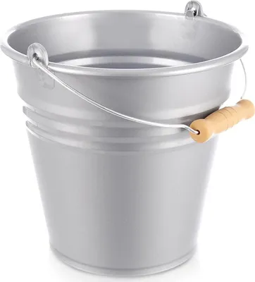 Productafbeelding van Een grijze plastic emmer van 10 liter met een handvat dat lijkt op hout