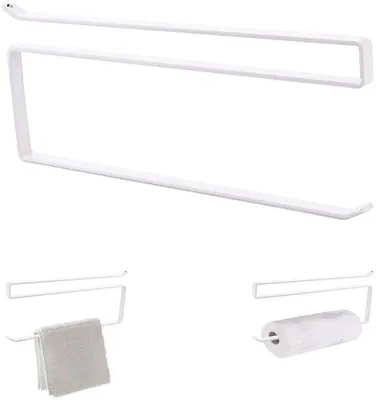 Imagen del producto de Soporte para rollos de cocina Unyqoos® (forma en Z) – soporte que ahorra espacio, sin necesidad de taladrar, fabricado en hierro resistente a la corrosión, de 26 x 11,5 x 1,3 cm, estable, en color /blanco, ideal para cocina y baño