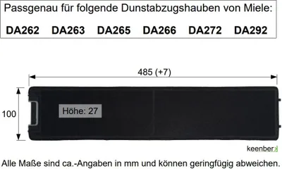 Produktbild von Aktivkohlefilter passend für Miele Dunstabzugshauben DA262, DA263, DA265, DA266, DA272, DA292 / Originalbezeichnung DKF4