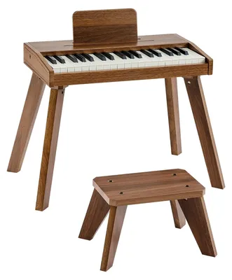 Obrázek produktu pro Dětská klaviatura, 37 kláves, dřevěná digitální klaviatura pro děti, mini hudební vzdělávací nástroj, sada hraček s realistickými zvuky, duální napájení, nastavitelná hlasitost, vhodná pro batolata, chlapce a dívky, pro výuku hudby, ořechové dřevo