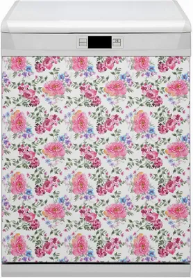 Produktbild von Magnet Folie für Geschirrspüler Küche Magnetmatte 60x70 cm  Nachbildung Geschirrspüle  - Pinke Blumen