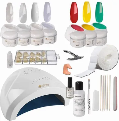 Produktbild von Nagel Starterset Mehrfarbig mit Dual LED/UV Lampe, abnehmbarem Boden und Übungsfinger für Nagelmodellage