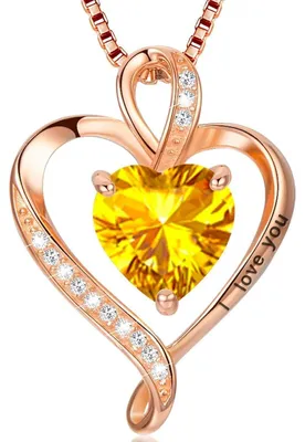 Produktbild von Herz Kette Damen Silber 925 mit "I love you" Gravur und Geburtsstein, Roségold-Finish