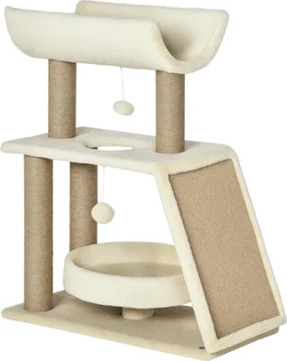 Obrázek produktu pro PawHut, malý kočičí strom, výška 76 cm. Kočičí strom s hračkou, pelíškem a škrábací plochou