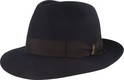 Borsalino edler Fedora Haarfilzhut mit mittelbreiter Krempe in blau