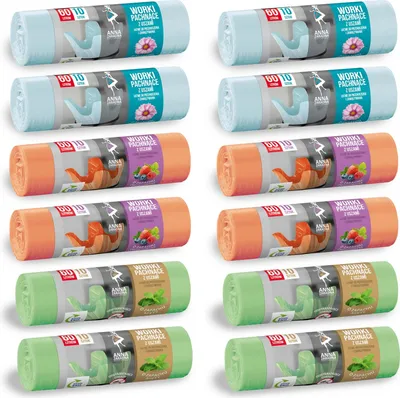 Produktbild von 12 Rollen Müllbeutel 60L mit Duft je 10 Stück Müllsack Abfallbeutel Mülltüten Duftmüllsack Mülleimerbeutel