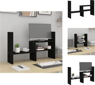 Immagine prodotto di vidaXL Supporto per monitor nero (39-72)x17x43 cm in legno di pino massiccio - Supporto per monitor per computer