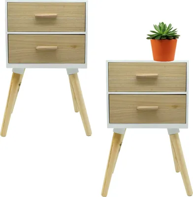 Produktbild von 2x Retro Nachtschrank Nachtkommode Nachttisch Bett Beistelltisch Schlafzimmer