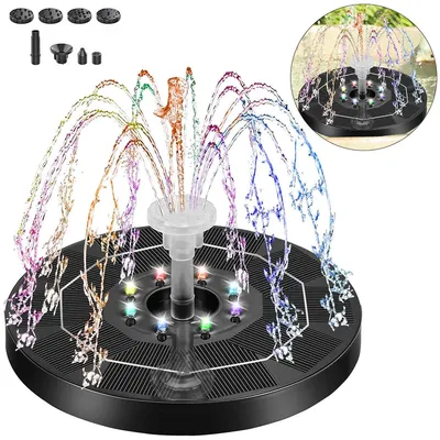 Produktbild von Solar Springbrunnen für Außen, 8 Fontäne Sprüh-Effekten,LED-Lichtern Wasserspiel Gartenbrunnen Teichpumpe,FüR GäRten, VogelbäDer, Teiche
