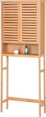 Obrázek produktu pro Bambusová skříňka na pračku Koupelnová skříňka nad pračku Koupelnová polička s nastavitelnými policemi 170x66x23cm Přírodní