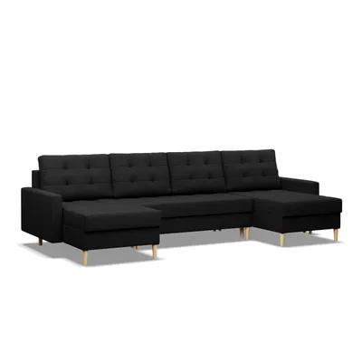 Produktbild von Ecksofa mit schlaffunktion und bettkasten, Sofa U-Form ELMA, Schwarz