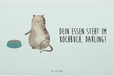 Produktbild von Mr. & Mrs. Panda Servierplatte Katze Fressen - Weiß - Geschenk, Brotzeitplatte, Schneidebrett, Frühstücksbrett, Glasschneidebrett, Glas-Schneidebrett, schneidbrett