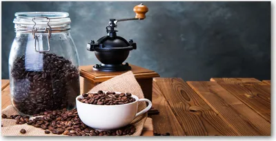 Produktbild von Tulup Glas-Bild -140x70- Wandkunst Dekorative Wand für Küche & Wohnzimmer - Essen & Getränke - Kaffeemühle - Braun