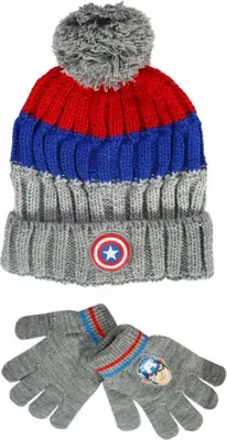 Produktbild von Marvel Captain America Wintermütze Bommelmütze plus Handschuhe – Grau / 56