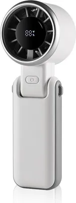 Produktbild von INF Tragbarer Hochgeschwindigkeits-Handventilator mit Digitalanzeige, 5 Geschwindigkeiten Weiß