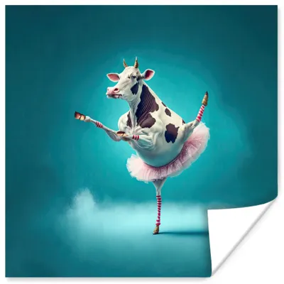 Produktbild von MuchoWow® Poster Kuh - Ballett - Porträt - Blau - Tiere 50x50 cm - Wohnzimmerdekoration