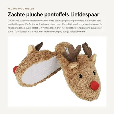 Productafbeelding van Pantoffels Zacht Pluche - Kerstpantoffels - Slippers - Liefdespaar - Schattig Rendier - Winter/Hernst/Lente